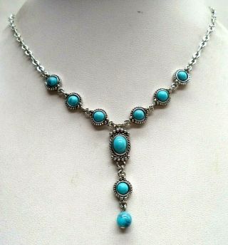 Stunning Vintage Estate Signed Lr Silver Tone Turquoise Bead 19 " Necklace 4032a