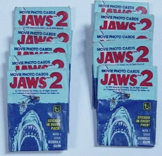 Vintage Topps Jaws 2,  Wax Pack Movie Photo Cards Sticker 10 Packs