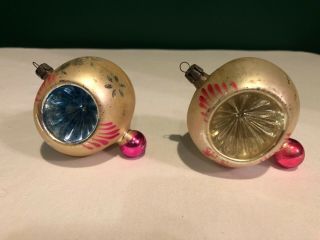 2 Vintage Pink Blue Double Indent Mercury Glass Christmas Ornament Finial Ball