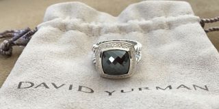 Vintage Gem David Yurman 925 Sterling Silver Hematite & Diamonds Size 6 1/2 Ring