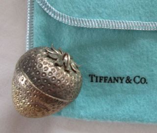 Vintage Tiffany & Co Makers Pill Box Sterling Silver Vermeil Lidded Strawberry