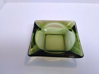 Vintage Mid - Century Modern Avocado Green Glass Heavy - Duty Square Ashtray