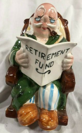 Vtg Lefton Ceramic " Retirement Fund " Old - Man - In - Rocking - Chair Bank,  8 " Tx4 " Wx6 " D