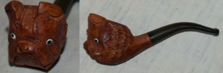 Vintage Hand Carved Briar Pipe Dog With Glass Eyes - Italy