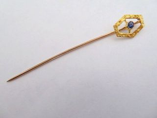 Antique Victorian 10k Solid Gold Blue Sapphire Stickpin
