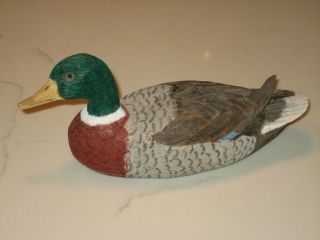 Small Hand Carved Wooden Duck Decoy Signed Larry Gannon 1984