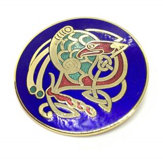 Vintage Signed Celtic Sea Gems Cloisonne Enamel Bird Design Brooch/pin 1 3/4”