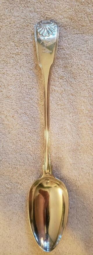 English Sterling Silver Stuffing Spoon With Shell And Crest 1816 S.  Hougham 12 "