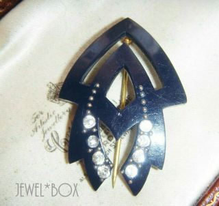 Art Deco Black Celluloid Diamond Paste Vintage Hat Flash Lapel Pin Brooch
