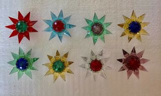 8 Antique Matchless Wonder Star Lights - Cut Glass Czech Christmas Light Covers