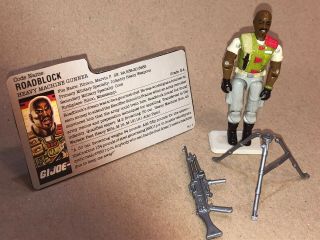 Vintage 1986 Gi Joe Roadblock Heavy Machine Gunner Complete With Gray File Card
