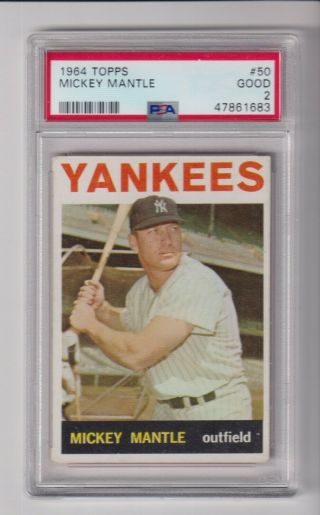 1964 Topps 50 Mickey Mantle With Psa 2 Grade - York Yankees