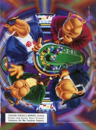 Joe Camel Cigarettes 1996 Print Ad Gambling Craps Table Poker Chips Red Dice Art