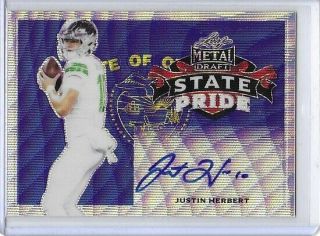 2020 Leaf Metal Draft Justin Herbert Chargers State Pride Silver Wave Auto /50