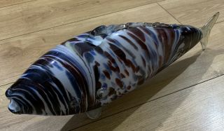 Vintage Murano Blown Glass Large Long Fish Ornament 211/2 Inch Multi Coloured