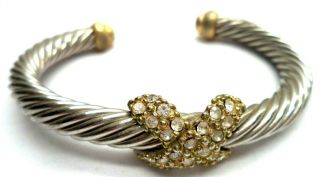 Stunning Vintage Estate Silver & Gold Tone Rhinestone 6 " Cuff Bracelet 4010a