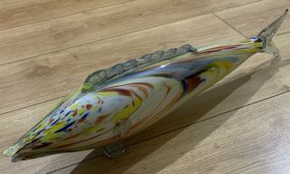 Vintage Murano Blown Glass Large Long Fish Ornament 241/2 Inch Multi Coloured