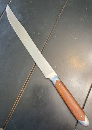 Vintage Queen Steel S401 Carving Knife 8” Blade,  Wood & Pewter Handle Full Tang