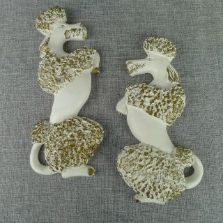 Chalkware Plaster Poodle Wall Hangings Off White And Gold Mcm Vintage