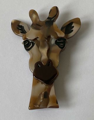 Rare Vintage Lea Stein Paris Signed Acrylic Giraffe Head Brooch Pin