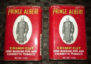 Vintage Prince Albert Tin Crimp Cut Cigar Pipe And Tobacco (2 Tins) -