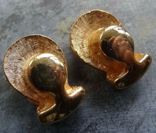 Vintage Abstract Modernist Angel Halo Clip On Earrings Gold Tone - K19