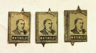 Vintage 3 Metal W.  N.  Tinsley Tobacco Tags