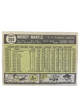 Mickey Mantle 1961 Topps 300 HOF York Yankees 2
