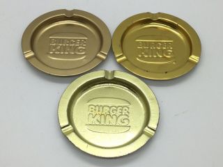 Vintage Burger King Metal Advertising Ashtrays 3 Differnt Gold Tones & Textures