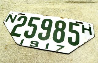 1917 Hampshire Porcelain Visitor License Plate Tag - Non Resident