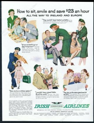 1960 Aer Lingus Irish Airlines Stewardess Color Art Vintage Print Ad