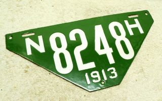 Gorgeous 1913 Hampshire Porcelain Visitor License Plate Tag - Non Resident