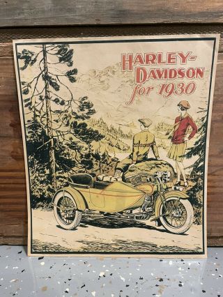 Vintage 1930 Harley Davidson Dl Vl Ul Card Stock Advertising Sign 12.  5 " X 11 "