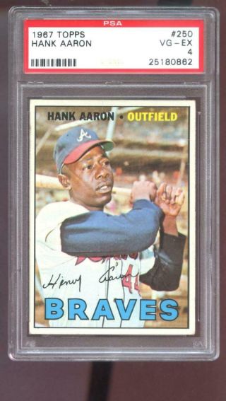 1967 Topps 250 Hank Aaron Atlanta Braves Psa Vg - Ex 4 Graded Baseball Card