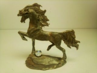 Vintage Pewter Unicorn With Crystal Ball Figurine 3 " Long