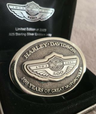 Harley Davidson 100th Anniversary Sterling 925 Emblem Inlay Belt Buckle