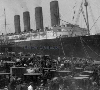 1900s Rms Lusitania Cunard Wwi Sunk Home Port W/crowds Glass Photo Negative 3