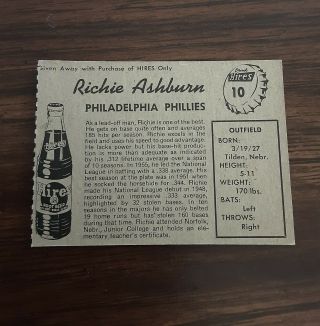 1958 Hires Rootbeer Baseball Cards Richie Ashburn No Tab 2