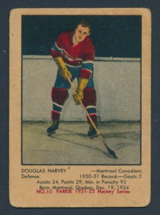 1951 - 52 Parkhurst 10 Douglas Harvey,  Montreal Canadiens A36