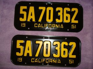 Pair 1951 California License Plates Not Restored Dmv Clear