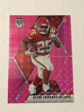 2020 Panini Mosaic Clyde Edwards - Helaire Pink Fluorescent Base Rookie 4/10