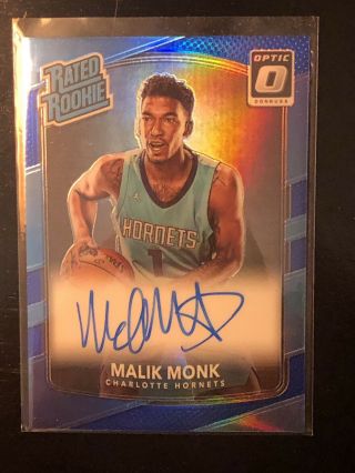 2017 - 18 Optic Malik Monk Blue Rated Rookies Auto Rc On Card 28/49 Ssp 190