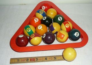 Vintage Mini 1.  5 " Billiard Ball Complete Set Small Pool Balls & Rack