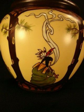 Great Scenic American Indian Antique Gda France Porcelain Humidor Tobacco Jar