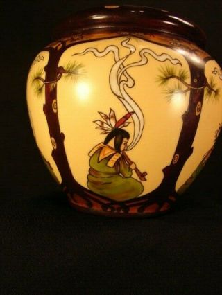 GREAT Scenic American Indian Antique GDA France Porcelain Humidor Tobacco Jar 2