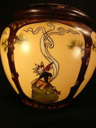 GREAT Scenic American Indian Antique GDA France Porcelain Humidor Tobacco Jar 3
