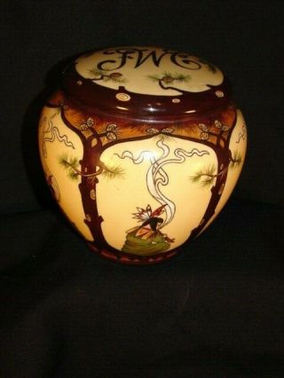 GREAT Scenic American Indian Antique GDA France Porcelain Humidor Tobacco Jar 5