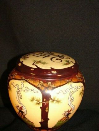 GREAT Scenic American Indian Antique GDA France Porcelain Humidor Tobacco Jar 6