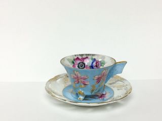 Vintage Wales China,  Footed Tea Cup And Saucer Hand Painted,  Made In Japan