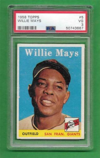 1958 Topps 5 Willie Mays Psa Vg 3 San Francisco Giants Old Baseball Card